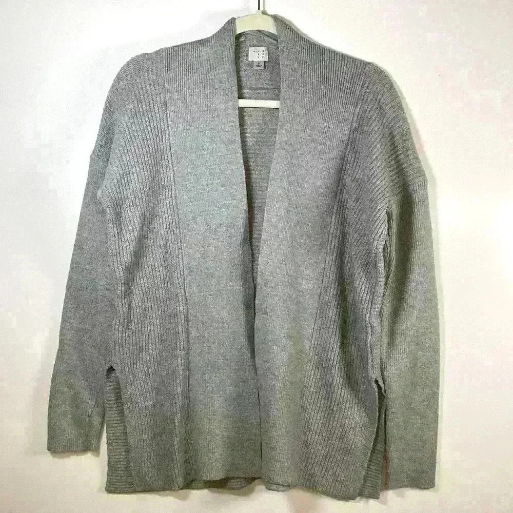 S A NEW DAY Women grey gray Cardigan Sweater Soft Split Sides A19 Small